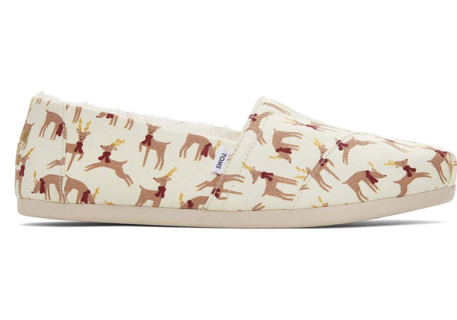 TOMS Exclusives | Women'S Natural Glitter Reindeer Print Faux Fur Alpargatas | Toms