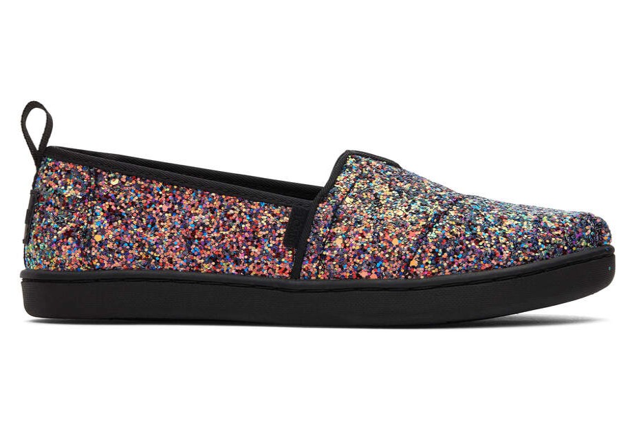 TOMS Prints & Patterns | Youth'S Black Chunky Glitter Alpargatas | Toms