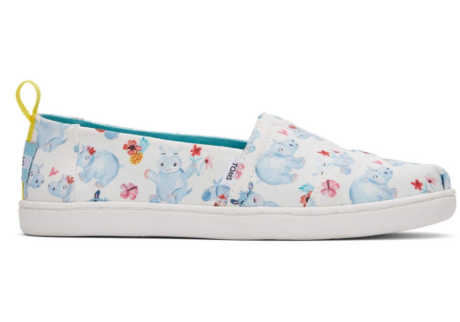 TOMS Prints & Patterns | Youth White Summer Hippos Print Alpargata | Toms