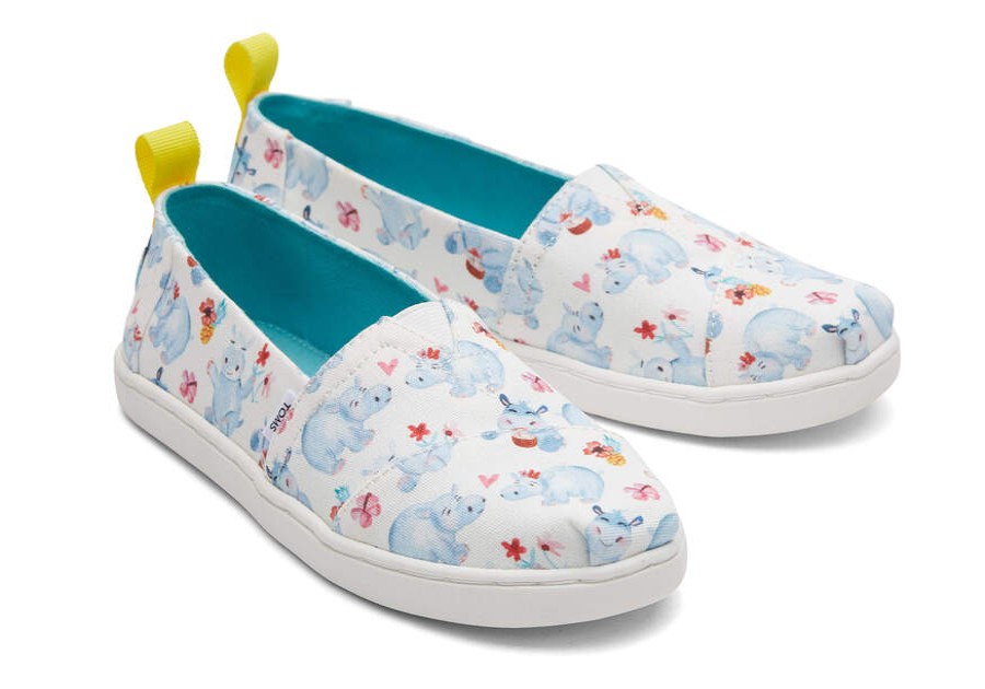 TOMS Prints & Patterns | Youth White Summer Hippos Print Alpargata | Toms