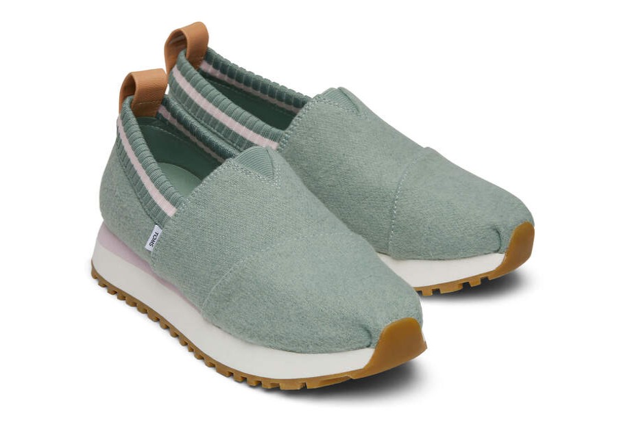 TOMS Slip Ons | Women'S Green Felt Resident Sneakers | Toms