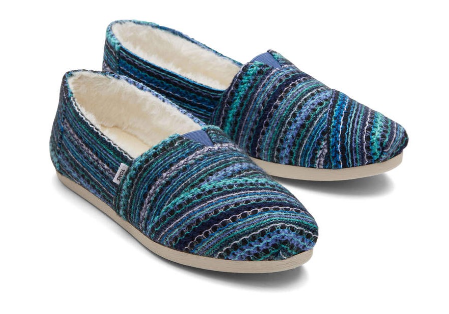 TOMS Alpargatas | Women'S Navy Multi Embroidered Chenille Faux Fur Alpargatas | Toms