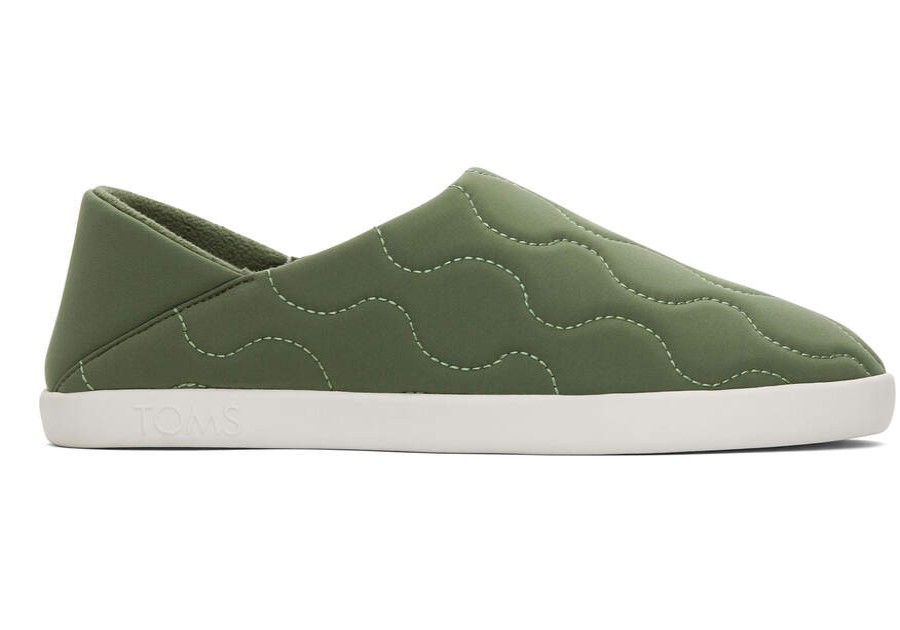 TOMS Cozy Shop | Men'S Green Quilted Cotton Ripstop Ezra Slippers | Toms