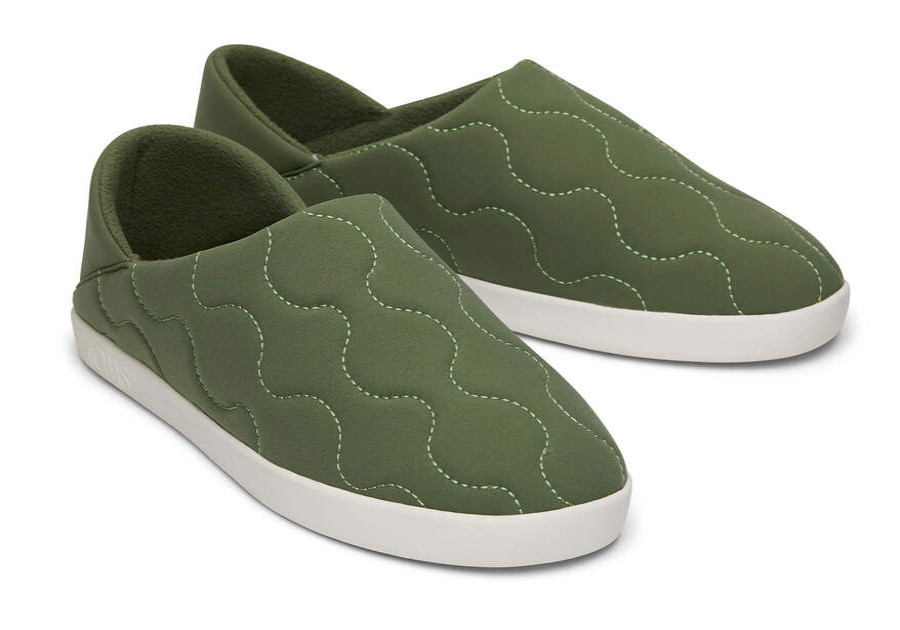 TOMS Cozy Shop | Men'S Green Quilted Cotton Ripstop Ezra Slippers | Toms