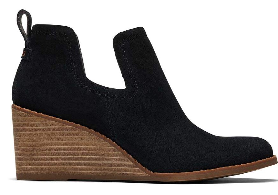 TOMS Boots & Booties | Black Suede Kallie Stacked Wedge Bootie | Toms