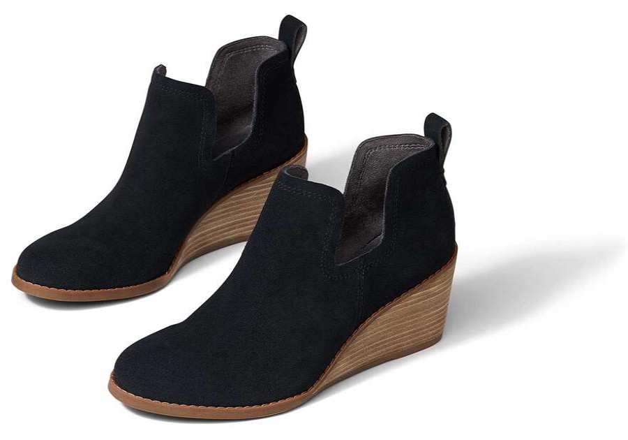 TOMS Boots & Booties | Black Suede Kallie Stacked Wedge Bootie | Toms