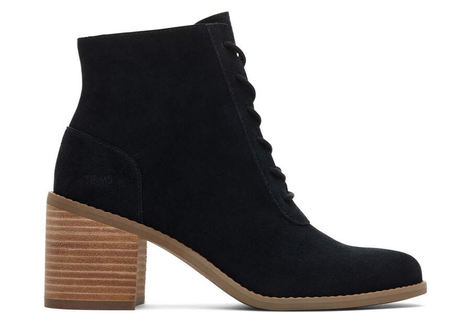 TOMS Boots & Booties | Women'S Black Suede Evelyn Lace-Up Boots | Toms