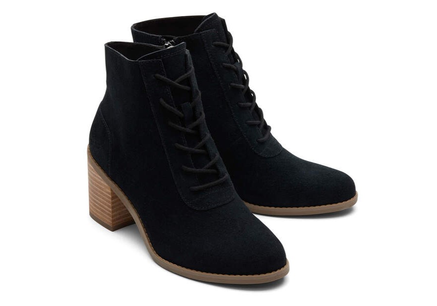 TOMS Boots & Booties | Women'S Black Suede Evelyn Lace-Up Boots | Toms