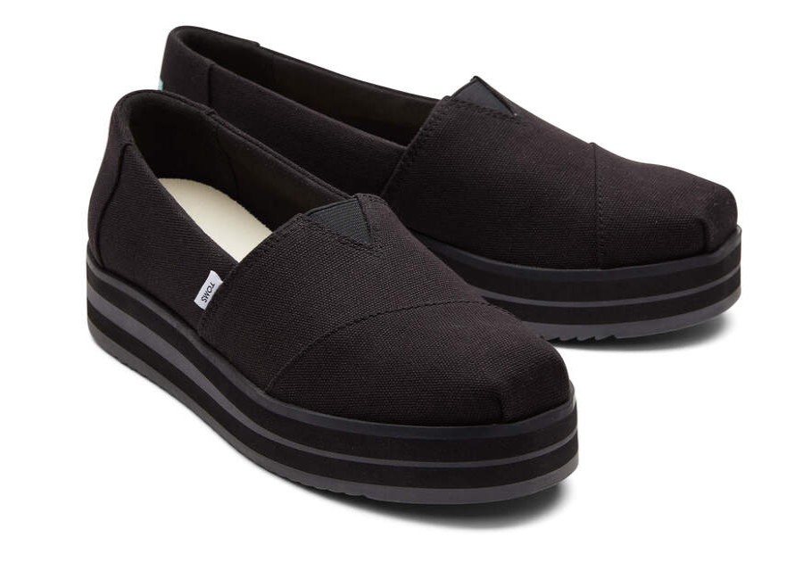 TOMS Alpargatas | Women'S Black Alpargata Midform Espadrille Slip On Shoe | Toms