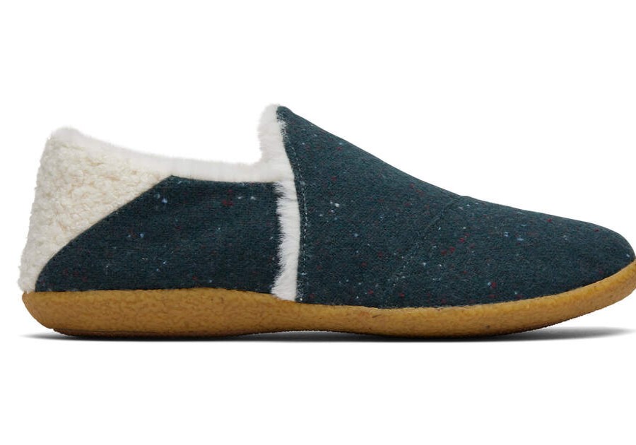 TOMS Exclusives | Women'S Green Speckled Woven Faux Shearling India Slippers | Toms