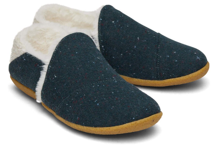 TOMS Exclusives | Women'S Green Speckled Woven Faux Shearling India Slippers | Toms