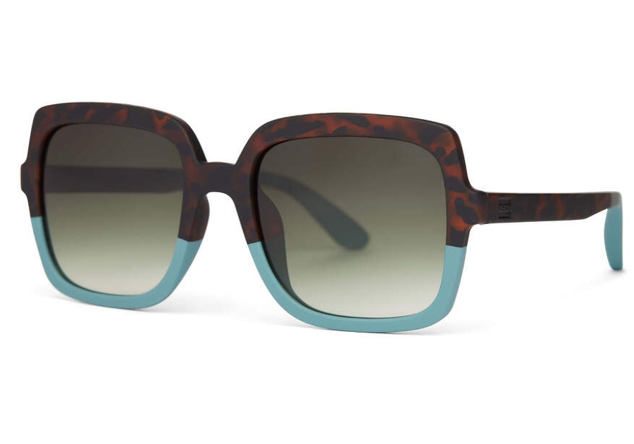 TOMS Sunglasses | Traveler Athena Matte Blonde Tort Sage Steel Fade Frame And Green Grey Lens Sunglass | Toms