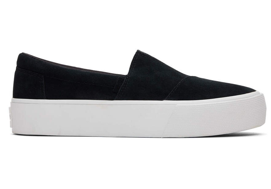 TOMS Platforms | Women'S Black Suede Fenix Platform Slip-On Sneakers | Toms