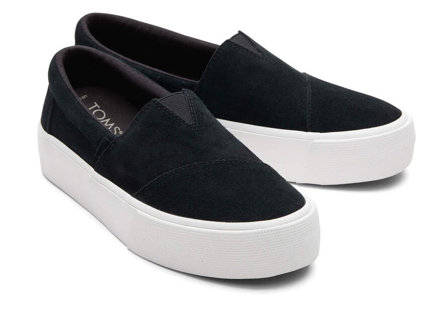 TOMS Platforms | Women'S Black Suede Fenix Platform Slip-On Sneakers | Toms