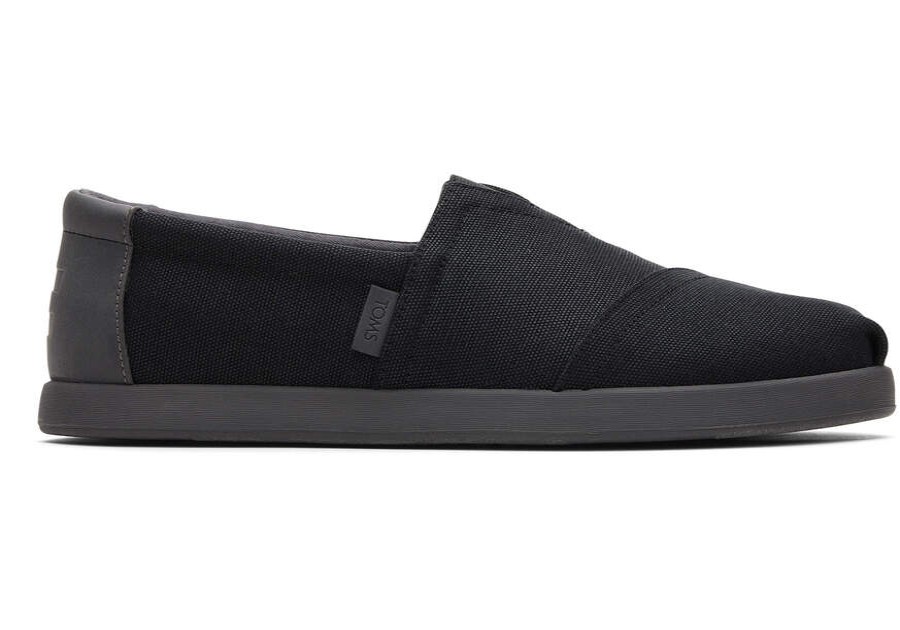 TOMS Special Occasions | Men'S Black Waxed Canvas Nubuck Synthetic Trim Alpargatas | Toms