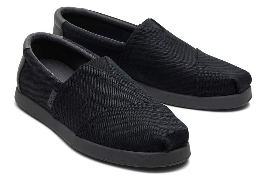 TOMS Special Occasions | Men'S Black Waxed Canvas Nubuck Synthetic Trim Alpargatas | Toms