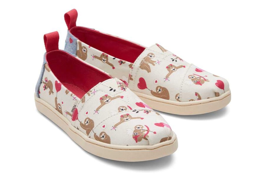 TOMS Prints & Patterns | Youth Alpargata Valentines Day Sloths Kids Shoe | Toms