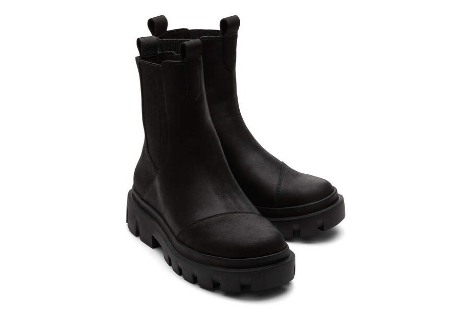 TOMS Boots & Booties | Women'S Black Leather Rowan Boots | Toms