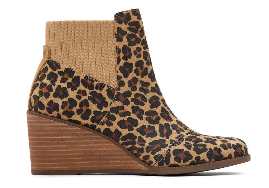 TOMS Sale | Sadie Boot Natural Leopard Suede Wedge Heel Ortholite | Toms