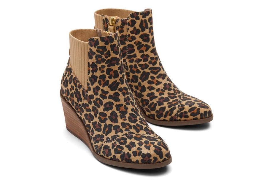 TOMS Sale | Sadie Boot Natural Leopard Suede Wedge Heel Ortholite | Toms