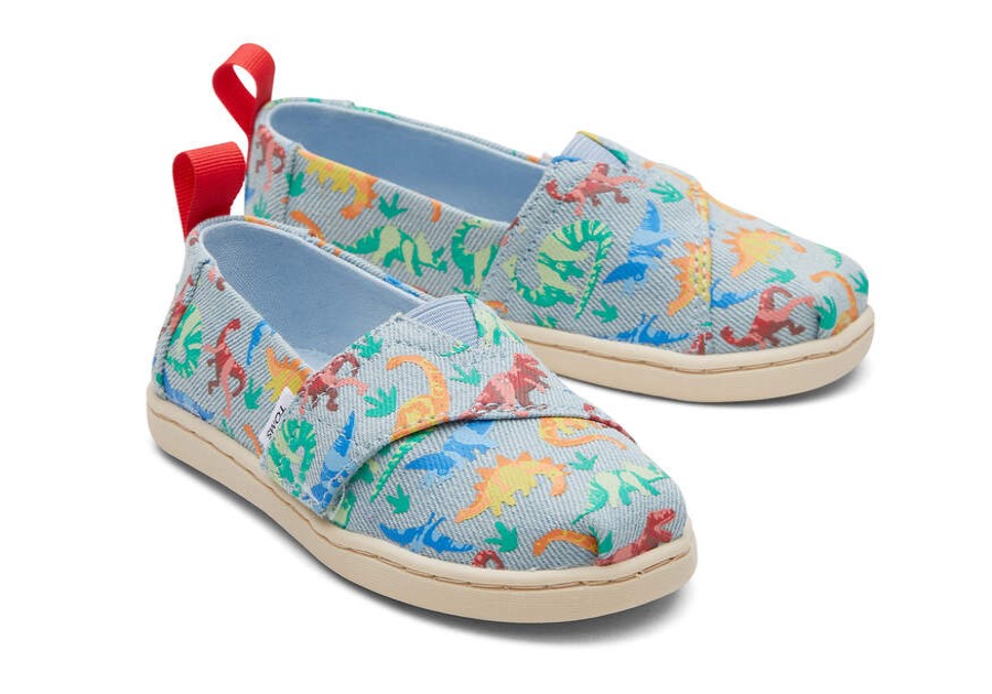 TOMS Prints & Patterns | Tiny Pastel Blue Washed Denim Dinomite Dinos Alpargata | Toms