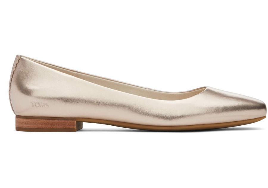 TOMS Dress Casual | Womens Briella Gold Metallic Leather Flat | Toms