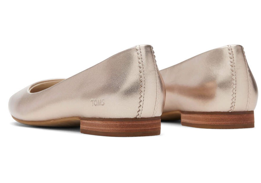 TOMS Dress Casual | Womens Briella Gold Metallic Leather Flat | Toms