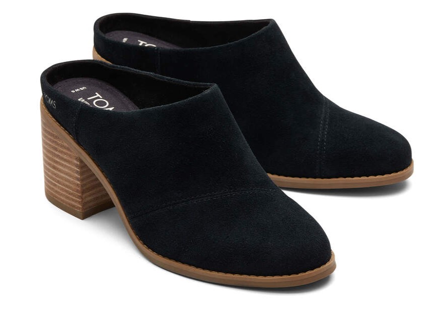 TOMS Boots & Booties | Women'S Black Suede Evelyn Mule Boots | Toms