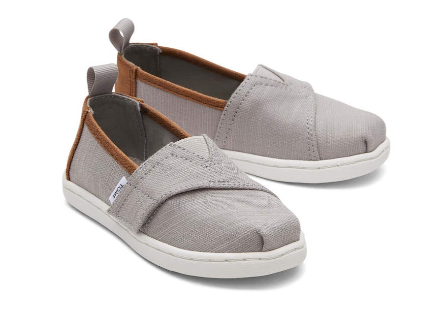 TOMS Earthwise | Baby Grey Recycled Cotton Canvas Alpargata Hook And Loop Strap Slip On Shoe | Toms