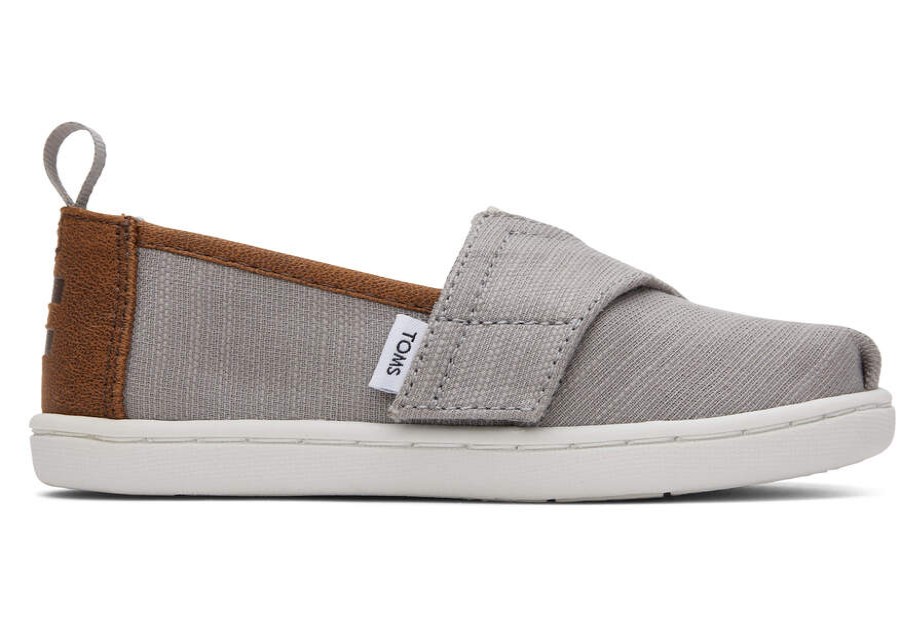 TOMS Earthwise | Baby Grey Recycled Cotton Canvas Alpargata Hook And Loop Strap Slip On Shoe | Toms