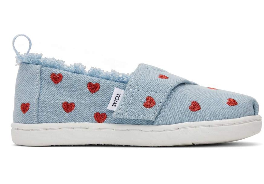 TOMS Prints & Patterns | Tiny Alpargata Denim Hearts Toddler Shoe | Toms