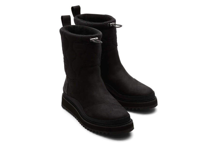 TOMS Boots & Booties | Women'S Black Leather Ridged Makenna Boots | Toms