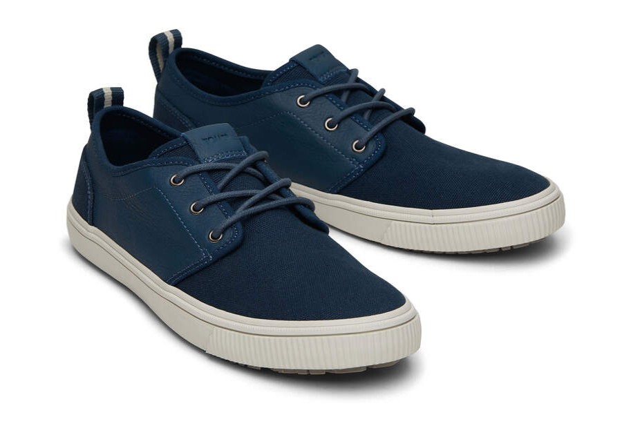 TOMS Winter Essentials | Men'S Blue Canvas Leather Carlo Terrain Sneakers | Toms