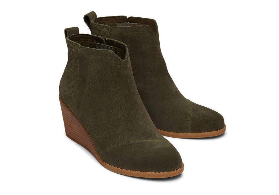 TOMS Boots & Booties | Women'S Green Suede Embossed Waffle Clare Boots | Toms