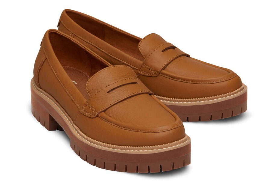 TOMS Dress Casual | Women'S Brown Leather Cara Lug Loafer | Toms