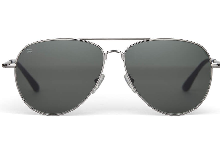 TOMS Sunglasses | Hudson Shiny Gunmetal Frame Green Grey Lens | Toms