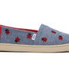 TOMS Prints & Patterns | Youth Chambray Embroidered Lucky Ladybugs Alpargata | Toms