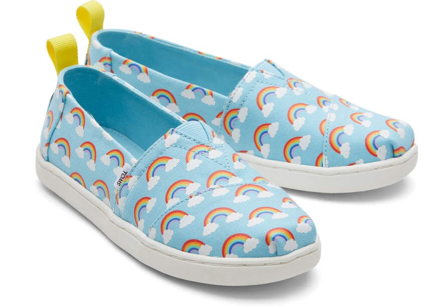 TOMS Prints & Patterns | Youth'S Blue Glow In The Dark Rainbows Alpargatas | Toms