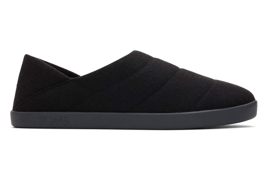 TOMS Cozy Shop | Men'S Black Felt Fleece Ezra Slippers | Toms