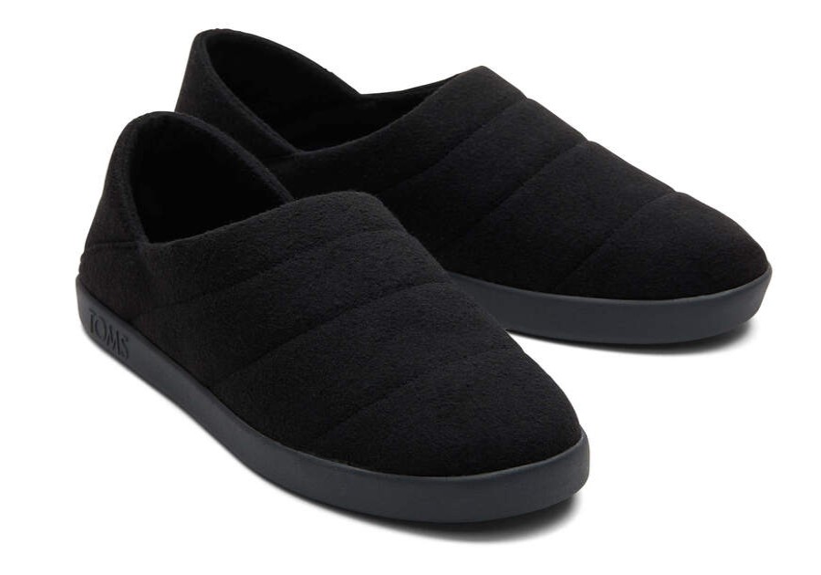 TOMS Cozy Shop | Men'S Black Felt Fleece Ezra Slippers | Toms