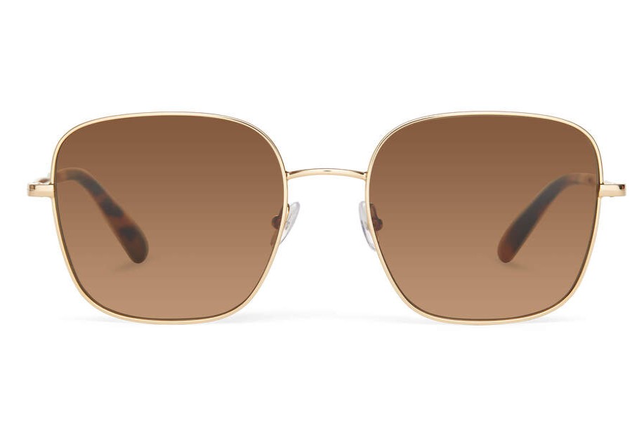 TOMS Sale | Nova Shiny Yellow Gold Wire Frame Solid Brown Lens | Toms