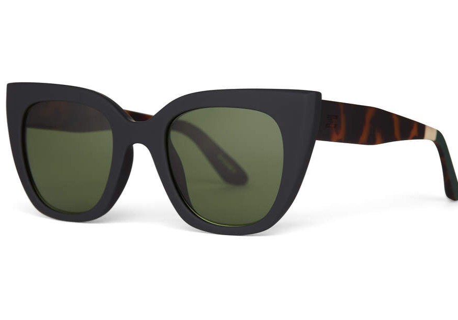 TOMS New Arrivals | Traveler Collection Sydney Matte Black Tortoise Frame Bottle Green Polarized Lens | Toms