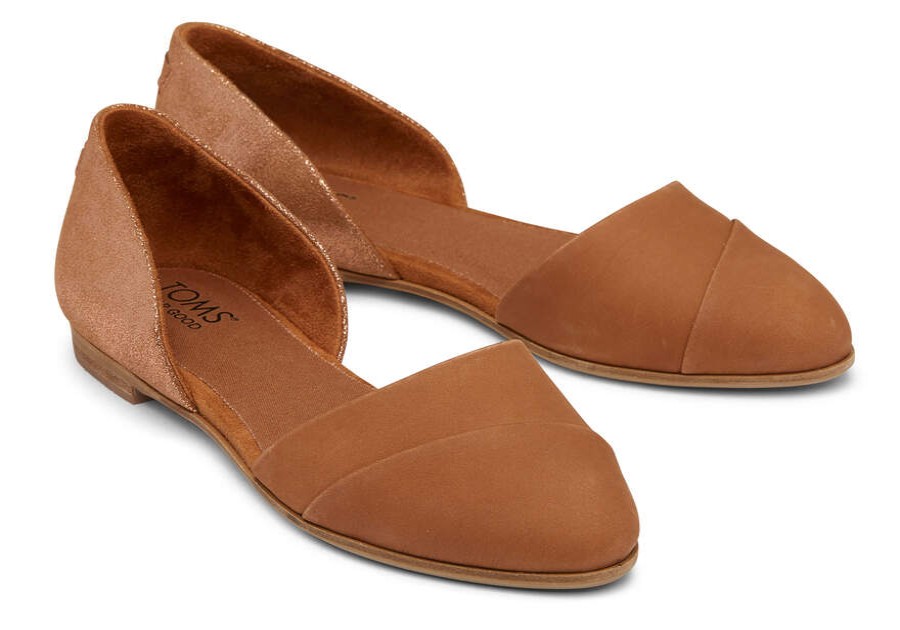 TOMS Dress Casual | Women'S Brown Leather Metallic Suede Jutti Dorsay Flats | Toms