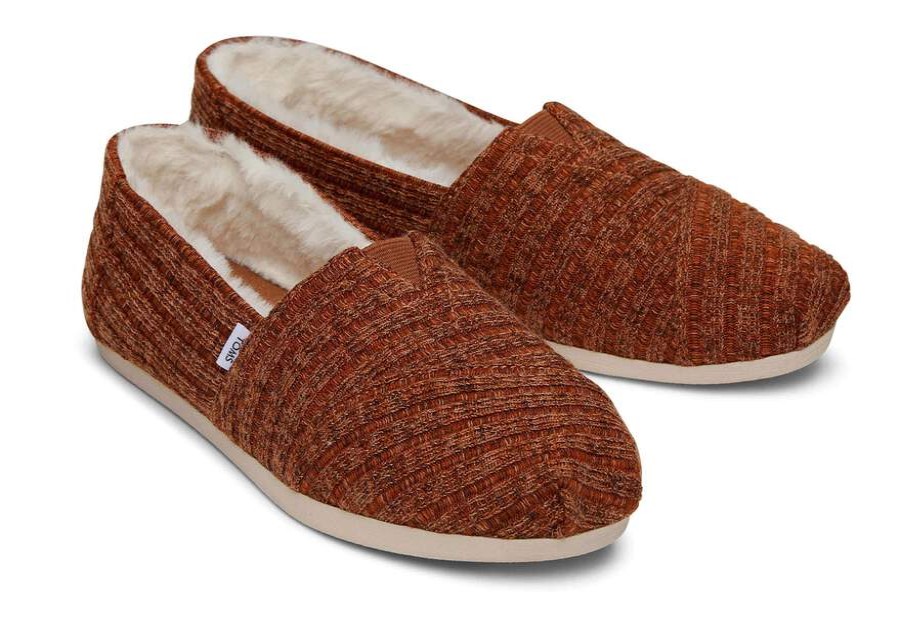 TOMS Alpargatas | Women'S Orange Rib Knit Faux Fur Alpargatas | Toms