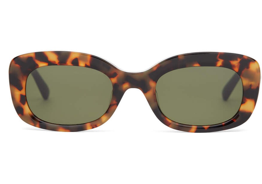 TOMS Sunglasses | Jules Blonde Tortoise Frame And Bottle Green Lens Sunglass | Toms