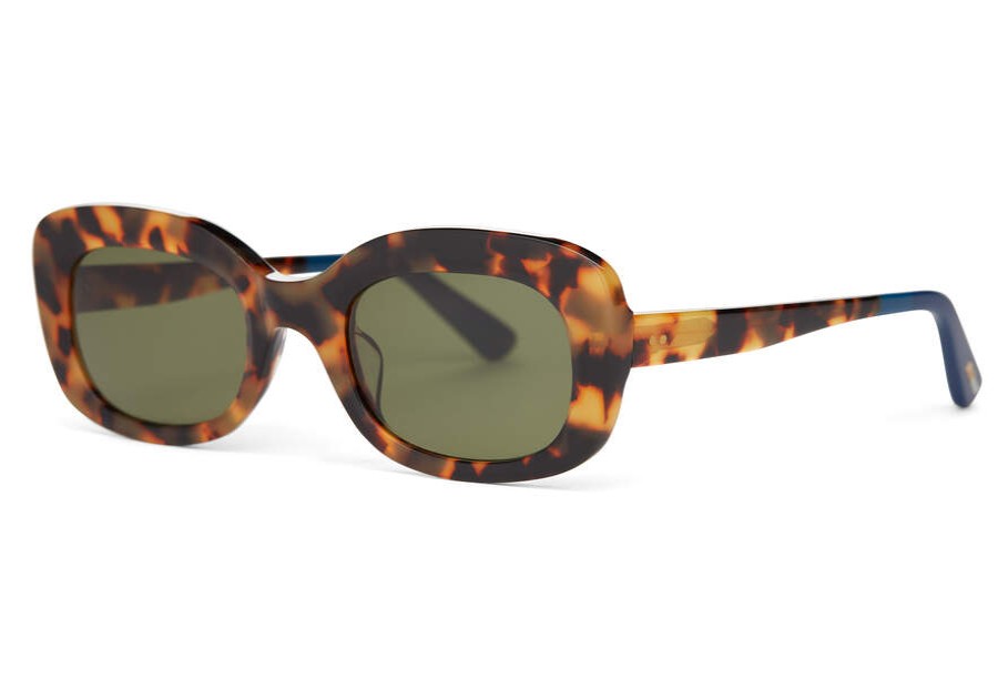 TOMS Sunglasses | Jules Blonde Tortoise Frame And Bottle Green Lens Sunglass | Toms