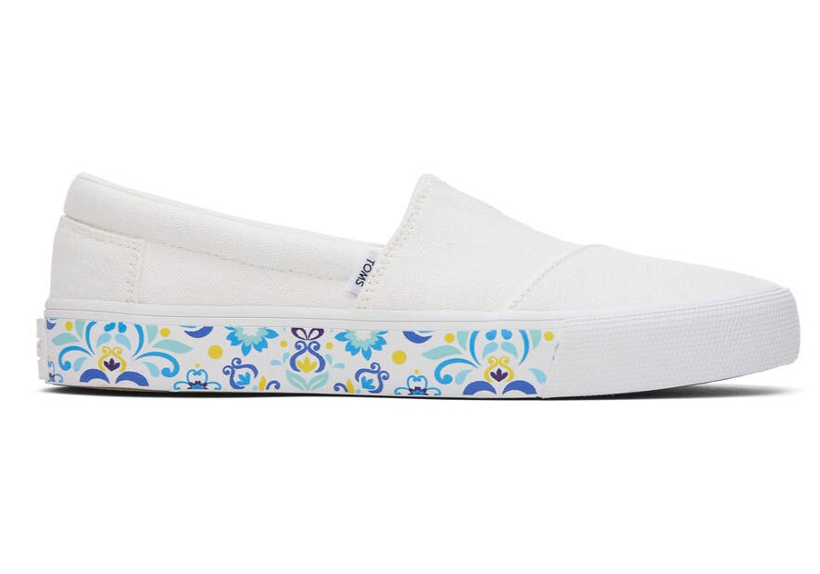 TOMS Slip Ons | Women'S White Mediterranean Tiles Fenix Slip On Sneaker | Toms