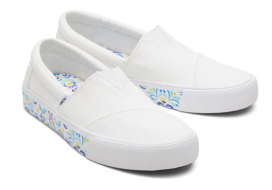 TOMS Slip Ons | Women'S White Mediterranean Tiles Fenix Slip On Sneaker | Toms