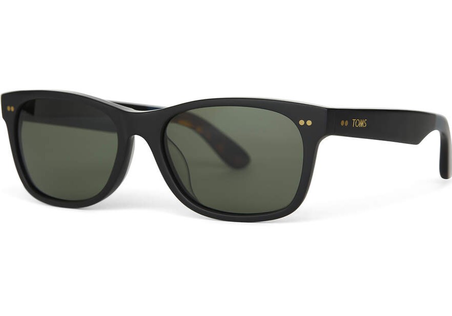 TOMS Sunglasses | Beachmaster 301 Matte Black Frame Green Grey Polarized Lens | Toms