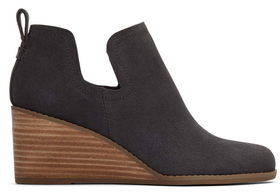 TOMS Boots & Booties | Women'S Grey Kallie Wedge Wide Width Suede Bootie | Toms